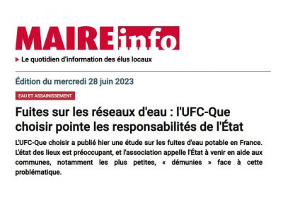 #LaFuiteEnAvant – L’UFC Que Choisir sensibilise les maires sur les fuites d’eau des réseaux d’eau potable